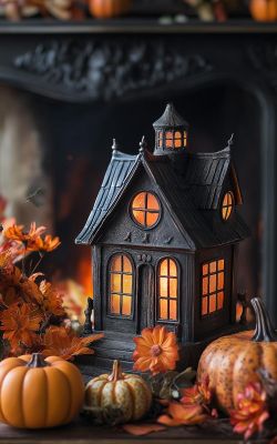 Фонарь в виде домика на Хэллоуин