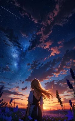 Закат над цветущим полем