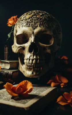 Череп с резьбой и цветами